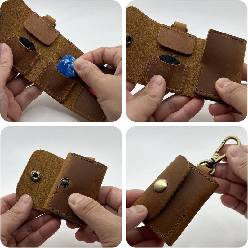 Della Stella Genuine Leather Guitar Pick Holder Keychain, Guitar Picks Holder Case for 3Picks, Portable Pick Holder for Guitar with Hook, Ideal Guitar Pick Storage - Image 4